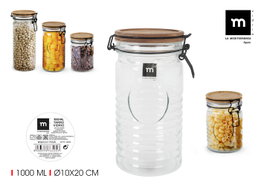 La Mediterranea Tarro de Vidrio con Tapón de Acacia 1000ml (Pack de 12 Unidades)