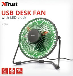 Trust Victu USB Desk Fan con reloj LED