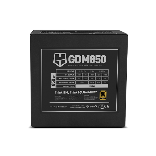 NOX Hummer GDM 850W GOLD Fuente de Alimentación ATX, 850W, Certificación 80 Plus Gold, ATX 3.1, Negro
