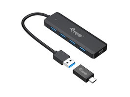 Equip Hub Usb 128959, Adaptador Usb-C Macho a 4 Puertos Usb 3.2 Gen 1 Hembra 5Gbps, Plug and Play, Negro