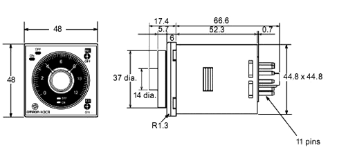 OMRON H3CR-FN-100-240AC Relé de tiempo DPDT 250VAC/5A