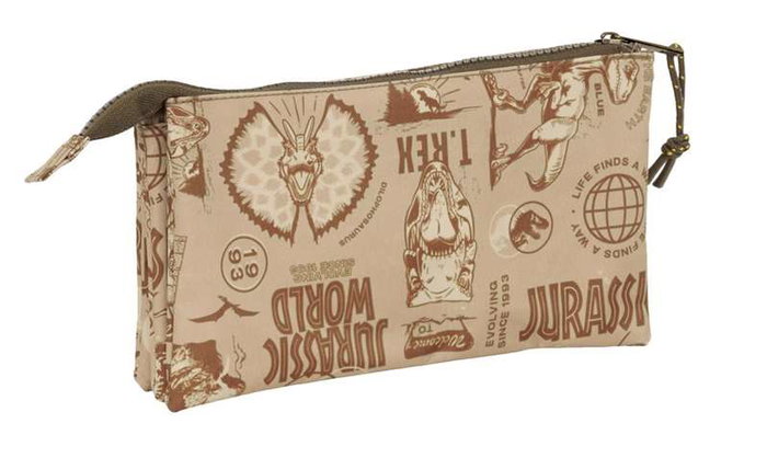 Portatodo Triple Jurassic World Beige 22 x 12 x 3 cm