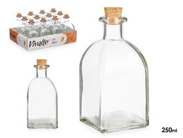 Vivalto Frasca Vidrio 250 ml con Tapon de Corcho, Transparente, 6.5x14x6.5 cm (Set de 36)