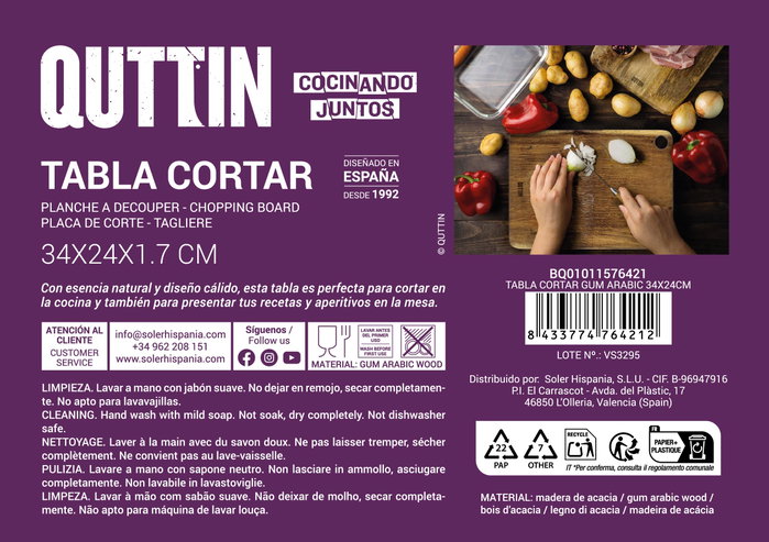Quttin Tabla de Cortar de Goma Arábiga 34 x 24 cm (12 Unidades) Quttin Tabla de Cortar de Goma Arábiga 34 x 24 cm (12 Unidades)