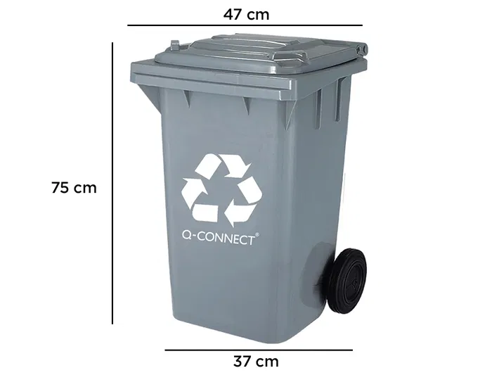 Q-connect Papelera Contenedor Plástico Gris 100 L con Tapa y Ruedas 750x470x370 mm