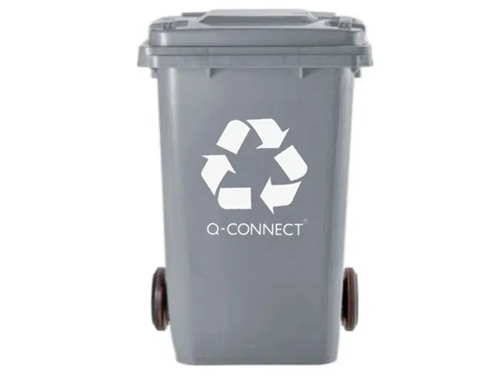 Q-connect Papelera Contenedor Plástico Gris 100 L con Tapa y Ruedas 750x470x370 mm