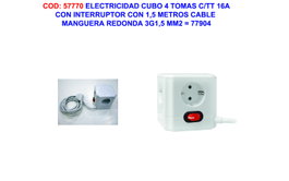 Finstoccubo Enrollacables de 4 Tomas con TT 16A+1,5 y Cable 3G1,5