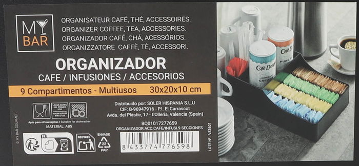 My Bar Organizador Accesorios Café/Infusiones 9 Secciones 30 x 20 x 10 cm (6 Unidades)