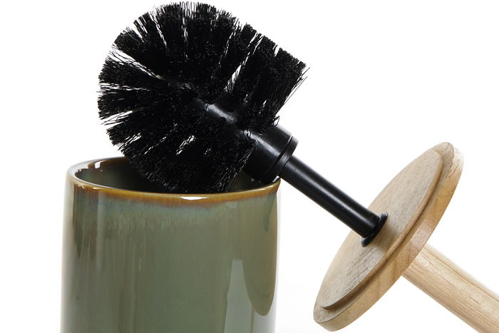 DKD Home Decor Escobillero Scandi Verde Natural Gres Bambú 10 x 42 x 10 cm