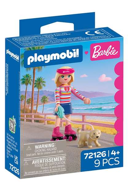 PLAYMOBIL Barbie Malibu con cachorro Taffy y patines convertibles