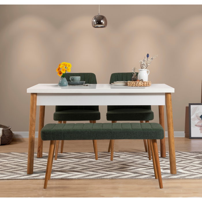 Hanah Home Juego de Mesa y Sillas Comedor Atlantic White-Green, Diseño Escandinavo