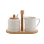 DKD Home Decor Set de 2 Azucareros de Porcelana y Bambú Blanco