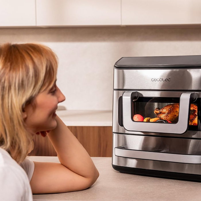 Cecotec Freidora de Aire y Horno Cecofry FoodCourt 18000 4Pizza 18L 2700W acero pantalla