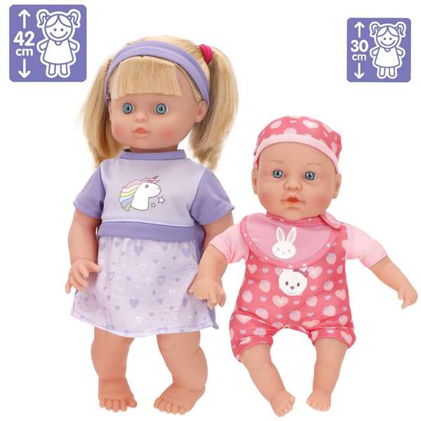 Color Baby Set de 2 Muñecas Bebé de 42 cm y 30 cm con Accesorios