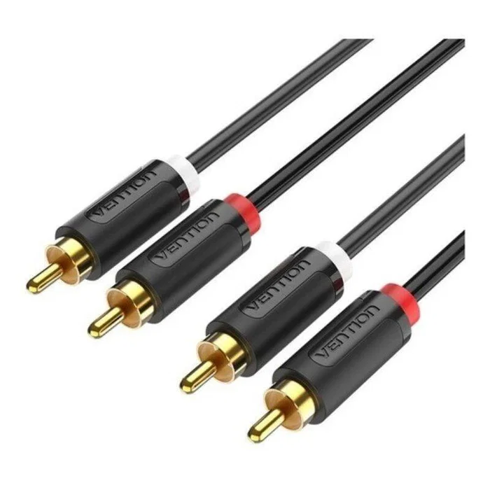 Vention BCMBF Cable Estéreo 2x RCA Macho a 2x RCA Macho 1m Negro, Conector Chapado en Oro, Conductor Cobre Estañado