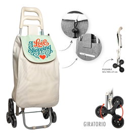 Caison Carro de la Compra Plegable Gris, 6 Ruedas Giratorias 360°, con Bolsillo Cremallera, Medidas 44x21x100 cm