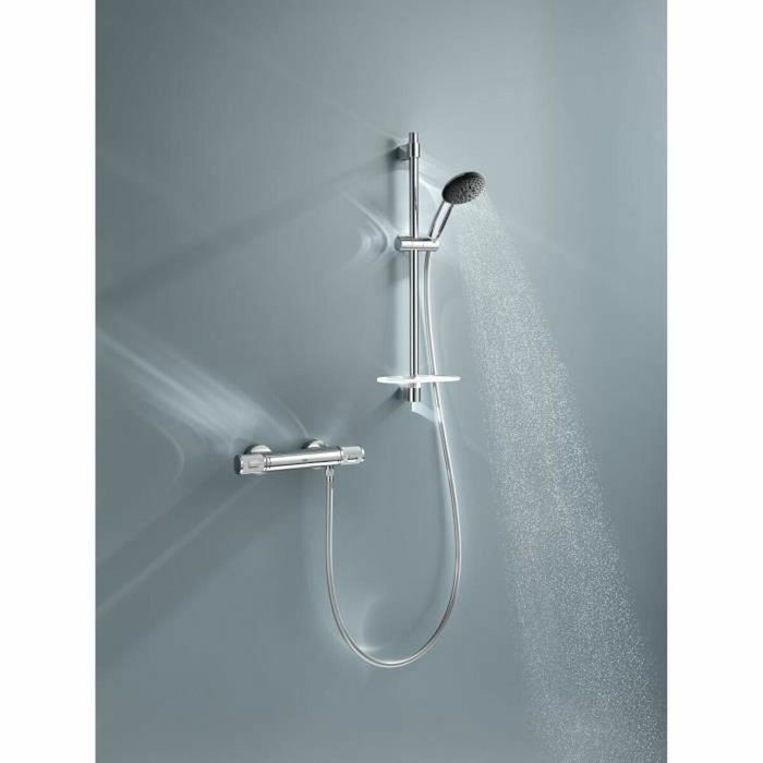 Grohe 34791001 Set de Ducha Termostático con Rociador 3 Chorros, Barra 60cm y Flexo, Ahorro Agua, Cromo Grohe 34791001 Set de Ducha Termostático con Rociador 3 Chorros, Barra 60cm y Flexo, Ahorro Agua, Cromo