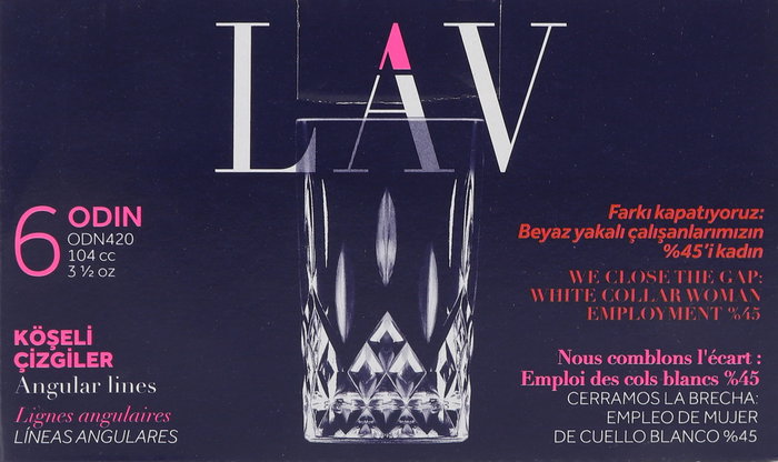 Lav Set 6 Vasos 104 cc Colección Odin. Ancho 5 cm, Alto 9 cm, Largo 5 cm. (12 Cajas)