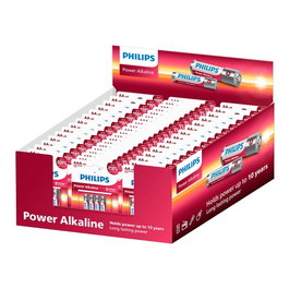 Philips Pack de Pilas Power Alcalina, 30 Blísteres AA (4 uds) + 20 Blísteres AAA (4 uds) con Expositor