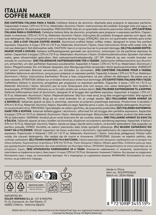 Masterchef Cafetera 6 Tazas Inducción 10 cm x 18 cm x 16,3 cm (6 Unidades)