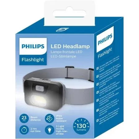 Philips Linterna de Cabeza SFL1000H/130 Lúmenes con 3 Pilas AAA Incluidas, IPX4