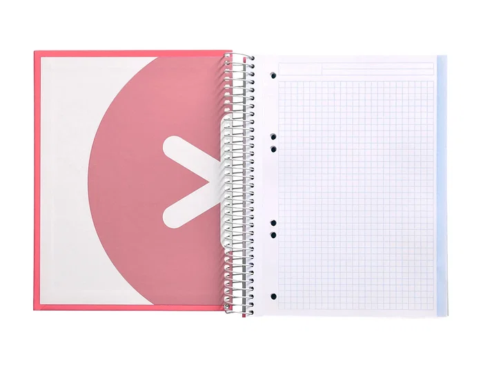 Antartik Cuaderno Espiral A5 Micro 120 Hojas 90gr Cuadro 5mm 5 Bandas 6 Taladros Color Coral