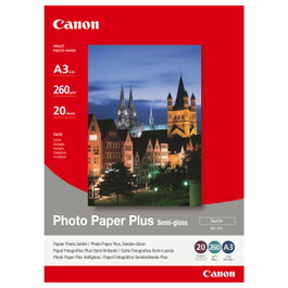 Canon 1686B026 Papel Fotográfico Semi-brillo A3, 260 g/m², Para Inyección de Tinta, Tamaño 29.7x42 cm, Paquete de 20 Hojas