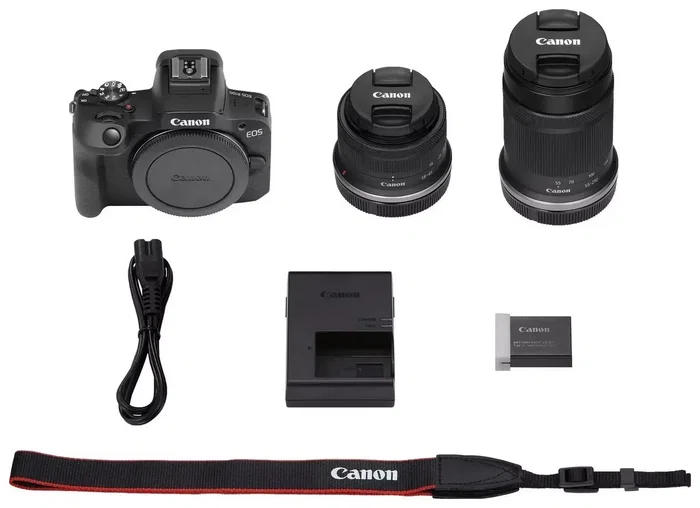 Canon EOS R100 con kit de objetivos RF-S 18-45mm y RF-S 55-200mm, Negro Canon EOS R100 con kit de objetivos RF-S 18-45mm y RF-S 55-200mm, Negro