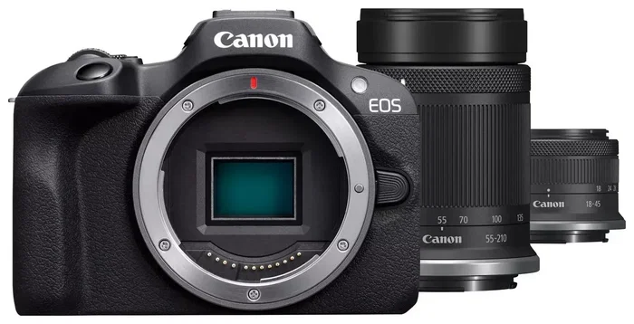Canon EOS R100 con kit de objetivos RF-S 18-45mm y RF-S 55-200mm, Negro Canon EOS R100 con kit de objetivos RF-S 18-45mm y RF-S 55-200mm, Negro