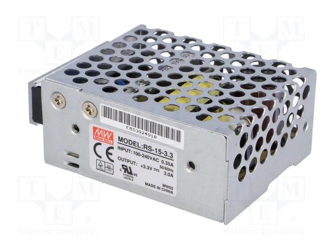 MEAN WELL RS-15-3.3 Alimentador de impulso 9,9W 3,3VDC 3A