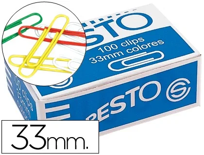 Presto Clips Colores Surtidos Nº 2 de 33 mm Presto Clips Colores Surtidos Nº 2 de 33 mm