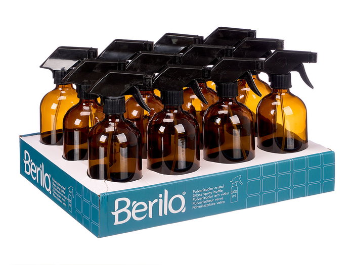 Berilo Pulverizador Cristal Redondo Marron 500 ml Vidrio-Plastico 9.5x21.2x7.4 cm (Set de 12)