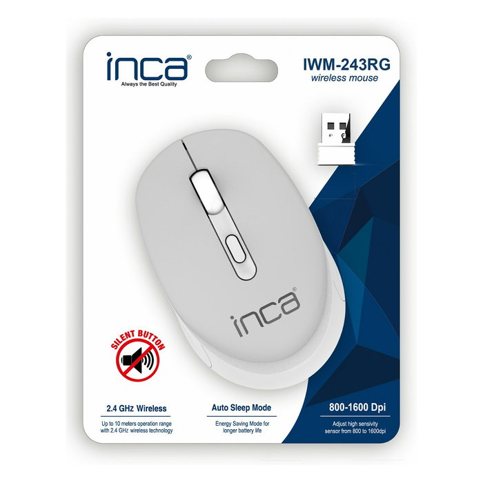Inca IWM-243RG Ratón Gaming Inalámbrico 2.4GHz 1600DPI Candy Design Gris Ambidiestro - Plug and Play, Receptor USB y Pilas Incluidas