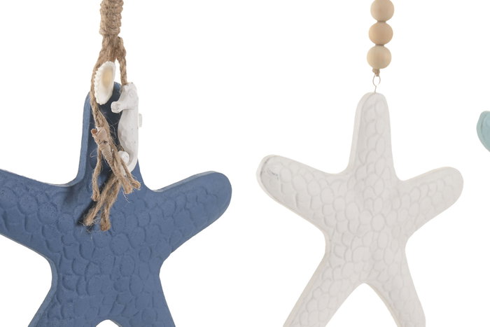 DKD Home Decor Decoracion Colgante Mediterraneo Blanco Azul Resina Cuerda 1.5 x 35 x 21.5 cm (12 Unidades)