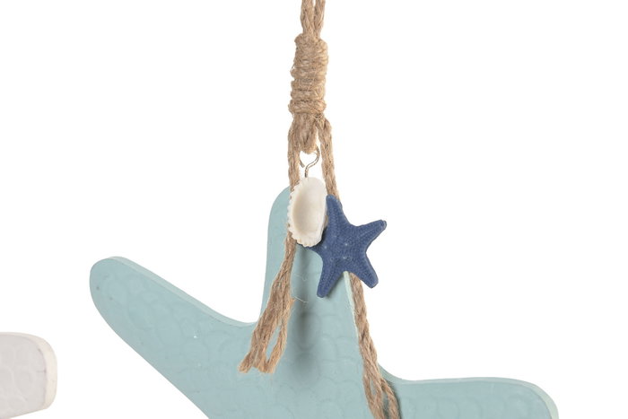 DKD Home Decor Decoracion Colgante Mediterraneo Blanco Azul Resina Cuerda 1.5 x 35 x 21.5 cm (12 Unidades)