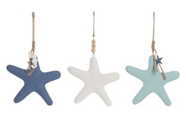 DKD Home Decor Decoracion Colgante Mediterraneo Blanco Azul Resina Cuerda 1.5 x 35 x 21.5 cm (12 Unidades)