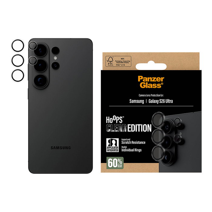 PanzerGlass Protector para Lente de Cámara Transparente Hoops Samsung Galaxy S26 Ultra - Resistente a Golpes, Aplicación en Seco