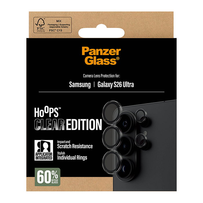 PanzerGlass Protector para Lente de Cámara Transparente Hoops Samsung Galaxy S26 Ultra - Resistente a Golpes, Aplicación en Seco