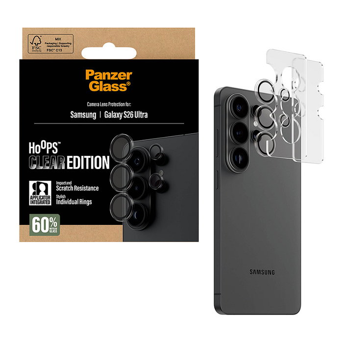 PanzerGlass Protector para Lente de Cámara Transparente Hoops Samsung Galaxy S26 Ultra - Resistente a Golpes, Aplicación en Seco