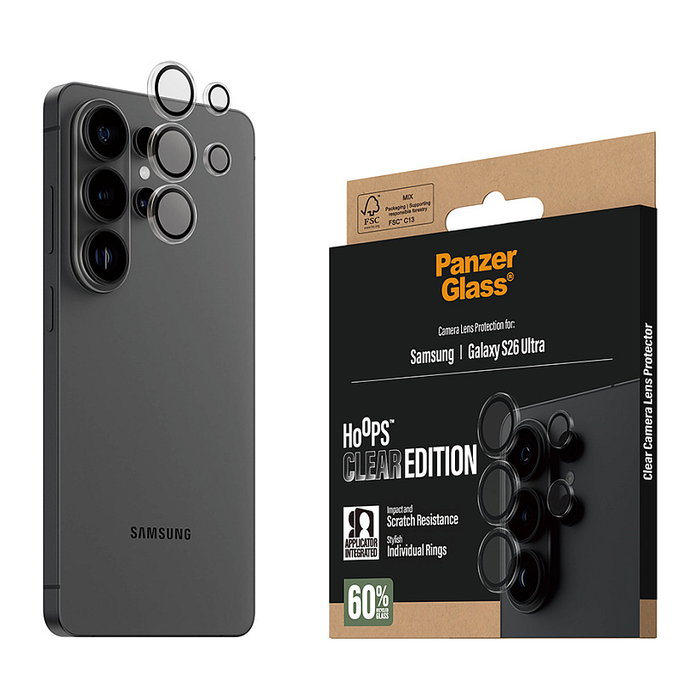 PanzerGlass Protector para Lente de Cámara Transparente Hoops Samsung Galaxy S26 Ultra - Resistente a Golpes, Aplicación en Seco