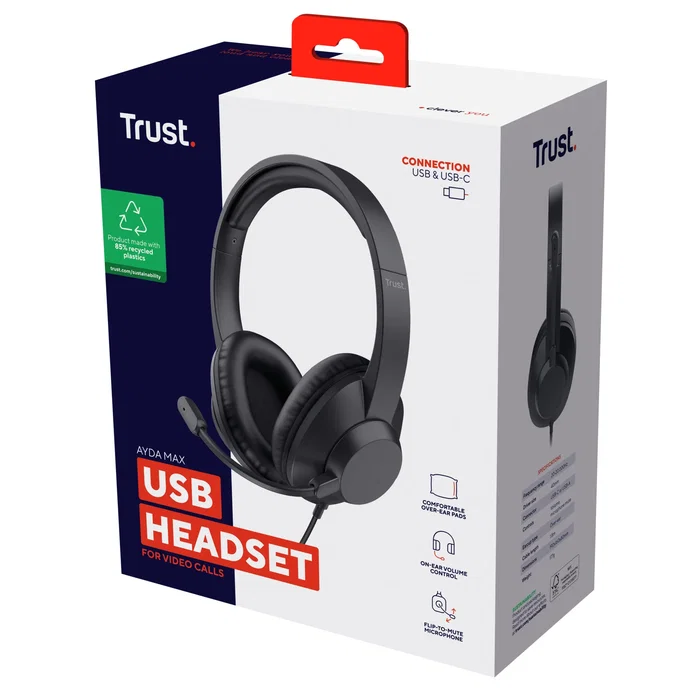 Trust Ayda Max Auriculares Circumaurales con Micrófono USB Negro