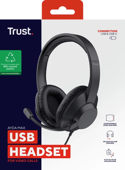 Trust Ayda Max Auriculares Circumaurales con Micrófono USB Negro