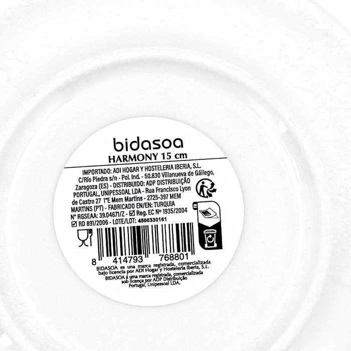 Plato Pan Porcelana Harmony Hydrozero Bidasoa 15 cm Plato Pan Porcelana Harmony Hydrozero Bidasoa 15 cm