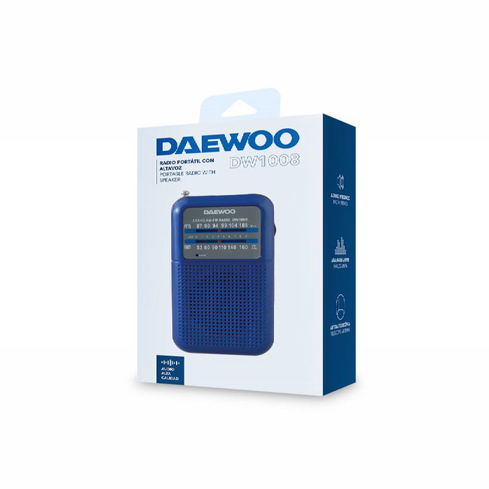 DAEWOO Radio AM/FM Portátil, Sintonizador Digital, Color Azul, Modelo RADIO DAEWOO AM/FM AZUL