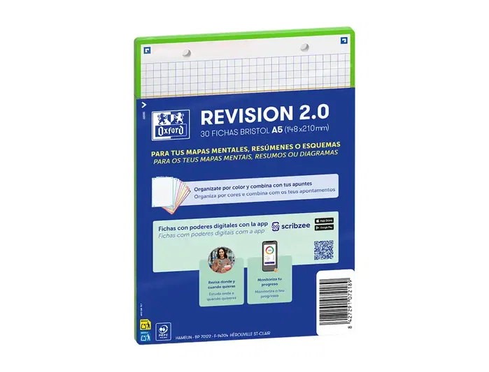 OXFORD Fichas de revisión Revision 2.0 Verde menta A5 con cuadrícula 5x5