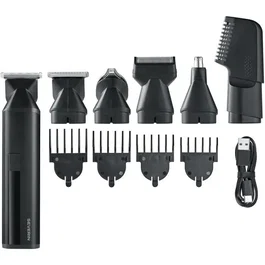 Severin HS 0710 Recortadora Multifuncional 6 en 1 para Cabello y Barba, 90 Min Batería, Accesorios Magnéticos, Resistencia Agua IPX6, Color Negro