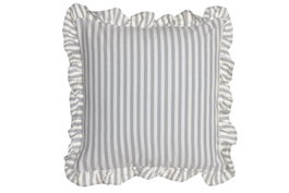 DKD Home Decor Cojín Algodón Reciclado Gris con Volante de Rayas 45x45x45