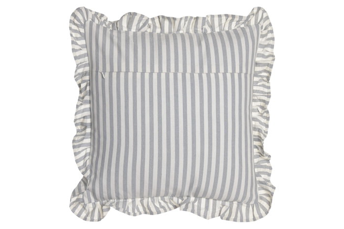 DKD Home Decor Cojín Algodón Reciclado Gris con Volante de Rayas 45x45x45