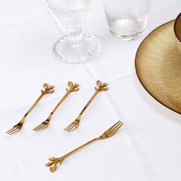 Home Deco Factory Juego de 4 Tenedores Dorados Lounge Hojas 12,2 cm