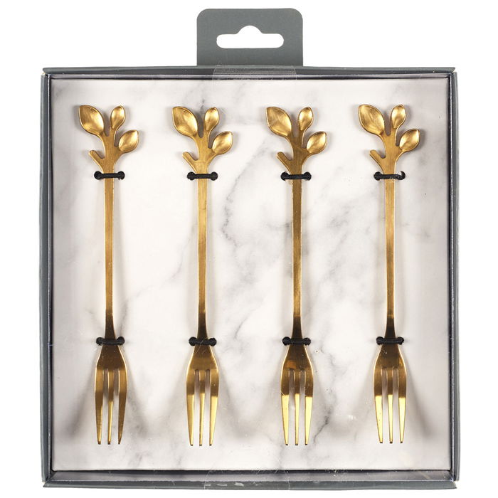 Home Deco Factory Juego de 4 Tenedores Dorados Lounge Hojas 12,2 cm